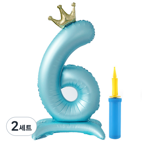 올리브파티 대형 스탠딩 왕관 생일 풍선 숫자6 + 손펌프 세트, 블루(풍선), 2세트
