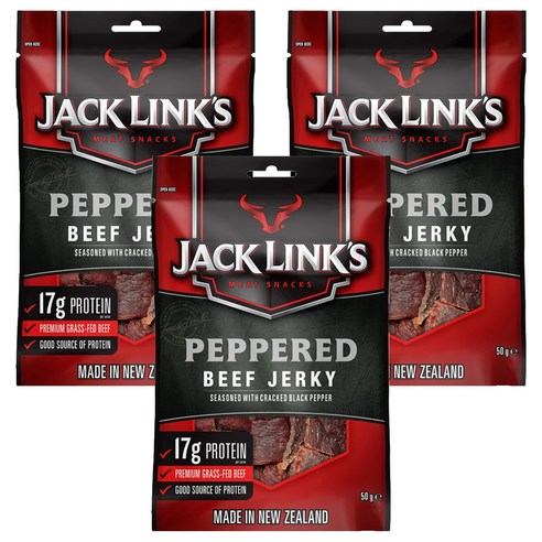 잭링크스 비프 져키 페퍼 육포, 50g, 3개