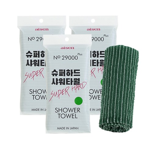 아이센 29000 PLUS 슈퍼하드 샤워타올, 그린, 1개입, 3개