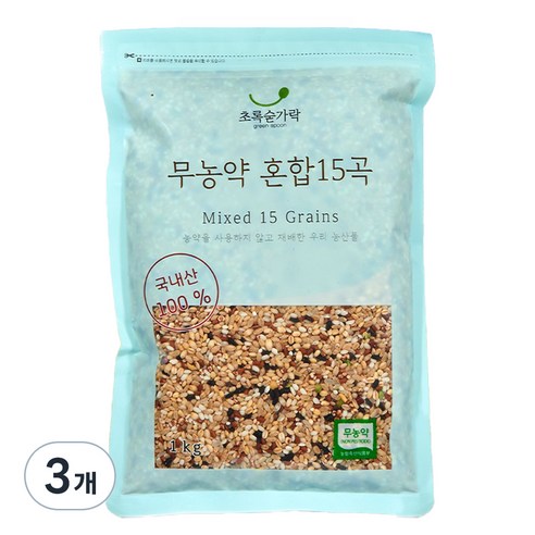 초록숟가락 무농약 혼합15곡, 1kg, 3개