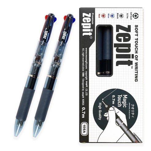 제피트 3색 볼펜 0.7mm 10p 세트, 블랙, 1세트