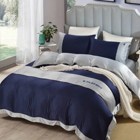 PLAYBOY 親膚絲質綢緞 素色舖棉兩用被 4件式床包組 床笠
