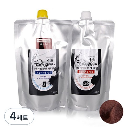 뉴겐 금송 이카 보쿠쥬우 오징어먹물 염색제 1제 500ml + 2제 500ml, 마호가니, 4세트