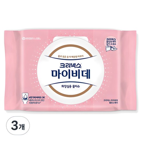 마이비데 크리넥스 밸런스케어 화장실용 물티슈 캡형, 55g, 40개입, 3개