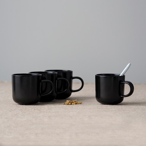 보울보울 국산 레트로라인 머그 320ml, 미드나잇블랙, 4개