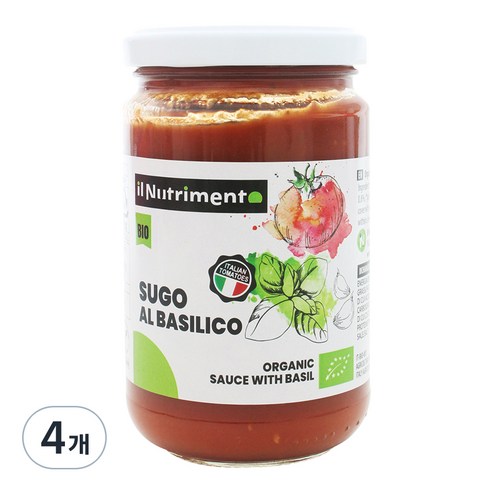 유기농 수고 알 바실리코 소스, 280g, 4개