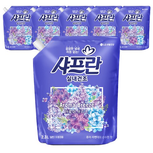 샤프란 실내건조 섬유유연제 아로마 브리즈 리필, 2.3L, 6개 스너글섬유유연제