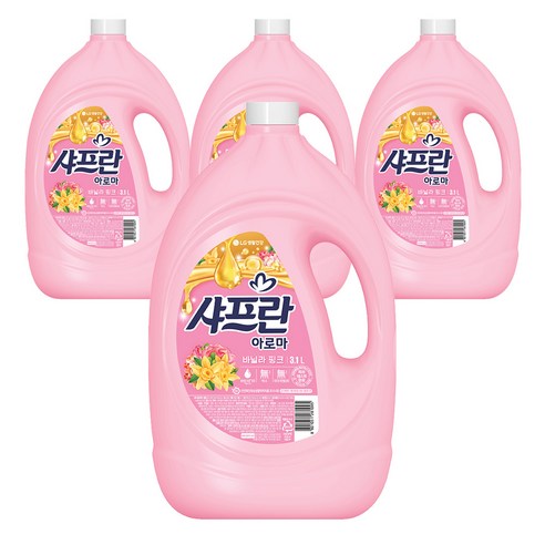 LG 생활건강 샤프란 아로마 섬유유연제 바닐라 핑크 3.1L x 4개, 8개