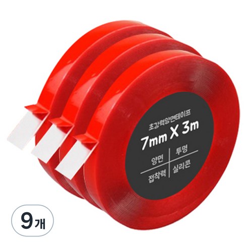 다다 초강력 양면테이프 7mm x 3m, 투명, 9개