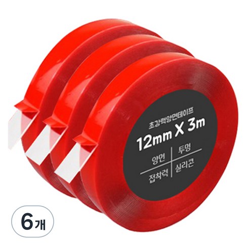 다다 초강력 양면테이프 12mm x 3m, 투명, 6개