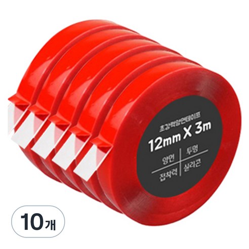 다다 초강력 양면테이프 12mm x 3m, 투명, 10개