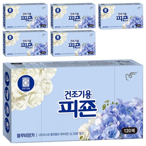 피죤 건조기용 시트 섬유유연제 블루비앙카 본품, 6개