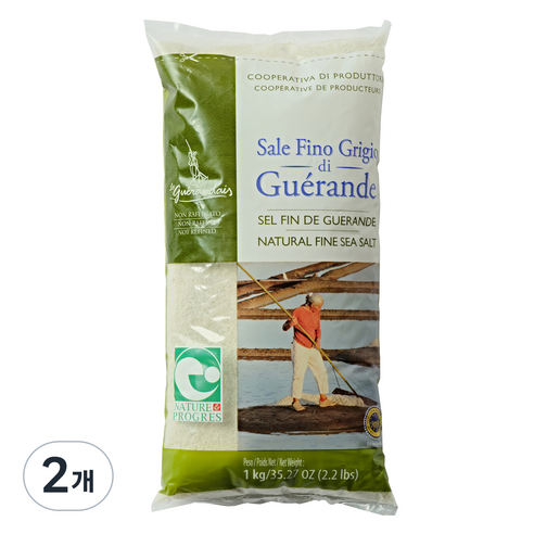 르 게랑드 토판 천일염 가는 소금 폴리백, 1kg, 2개