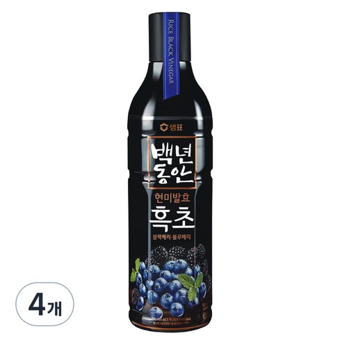 샘표 백년동안 현미발효 흑초 블랙블루베리, 900ml, 4개
