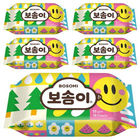 보솜이 펀앤플레이 라이트 물티슈 휴대용, 10개입, 5개, 55g