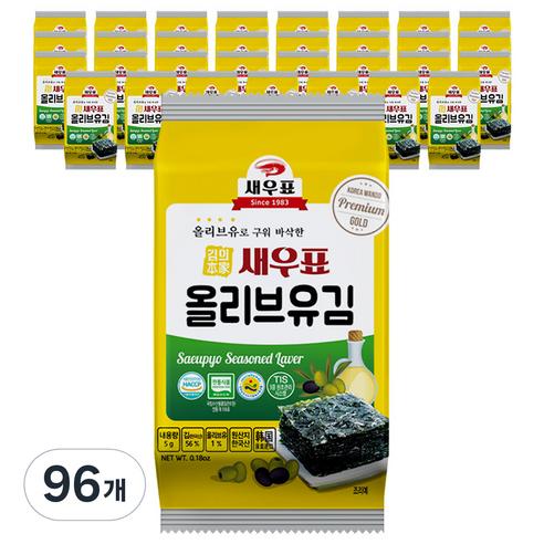 새우표 완도 올리브유 도시락김, 5g, 96개