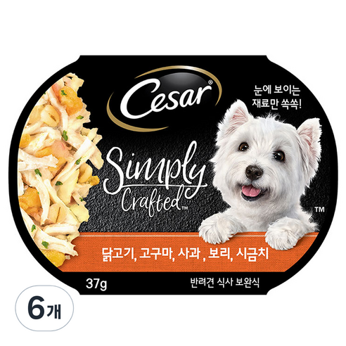 시저 심플리 닭고기 고구마 사과 강아지습식사료, 닭고기+고구마+사과+보리+시금치, 37g, 6개