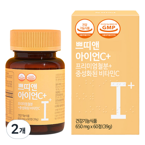 쁘띠앤 아이언C+ 철분 비타민C 영양제, 60정, 39g, 2개