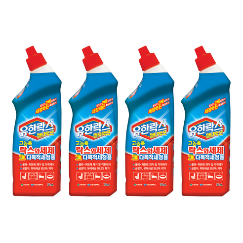 유한락스 멀티액션 락스와세제 고농축 다목적세정용, 755ml, 4개