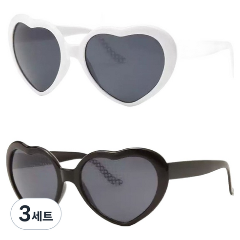 재미존 하트 불빛 선글라스 2종 세트, 화이트+블랙, 3세트