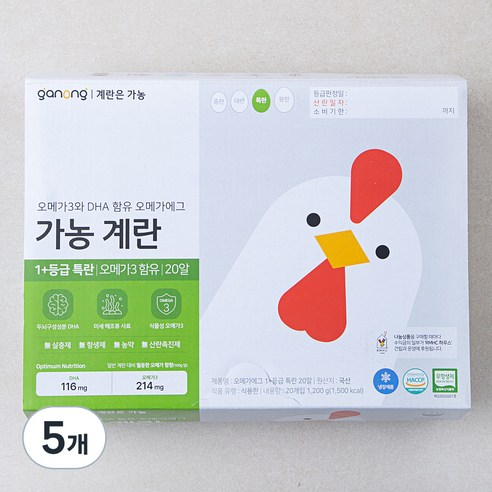 가농 무항생제 인증 오메가 1+등급 특란 1.2kg, 20구, 5개