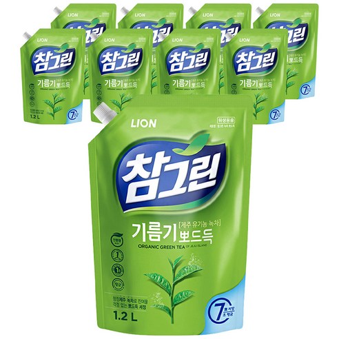 참그린 안심 녹차 뽀드득 주방세제, 1.2L, 9개