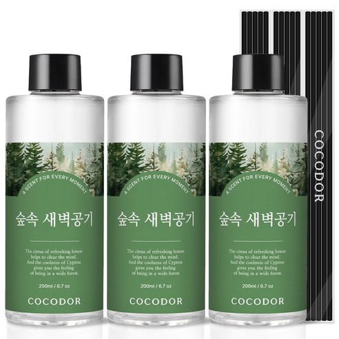 코코도르 리필액 + 리드스틱 5p, 숲속새벽공기, 200ml, 3개 세트 
홈데코