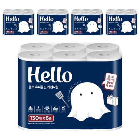 헬로 슈퍼클린 천연펄프 키친타월, 6개입, 5개
