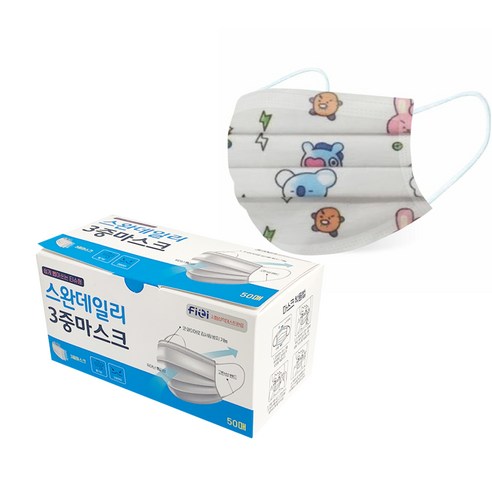 스완 데일리 3중 캐릭터 마스크 유아동용 화이트, 50개입, 1개