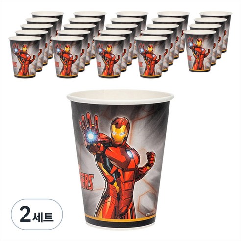 마블 어벤져스 아이언맨 오리지널 종이 파티컵 290ml, 2세트