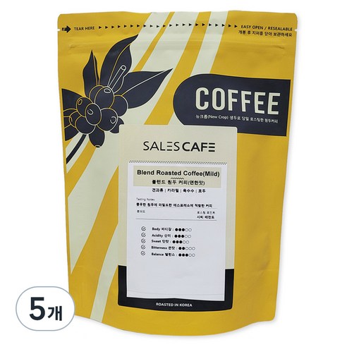 세일즈카페 블렌드 원두커피 연한맛, 홀빈(분쇄안함), 500g, 5개