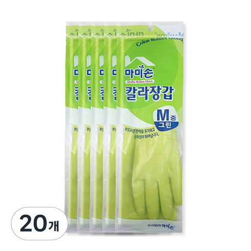 마미손 칼라 고무장갑 M, 그린, 중(M), 20개