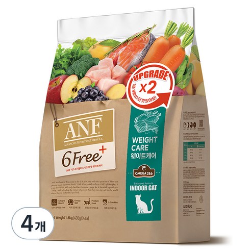 ANF 생후 12개월 이후 식스프리플러스 인도어 캣 웨이트케어 건식사료, 닭, 1.6kg, 4개