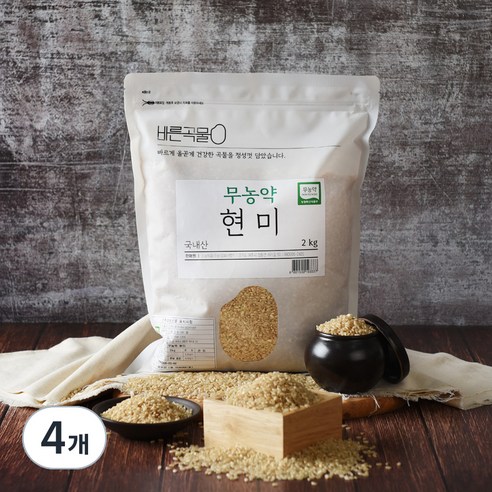 바른곡물 국산 무농약 현미, 2kg, 4개