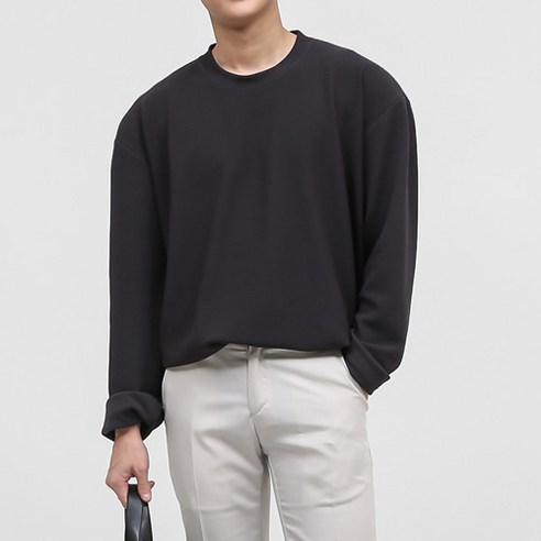 단군 남성용 링클프리 오버핏 컬러 긴소매 티셔츠, 차콜