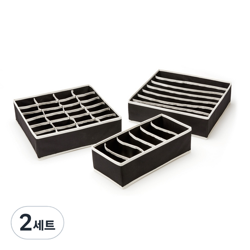 조은리빙 속옷정리함 3종 세트 블랙, 2세트