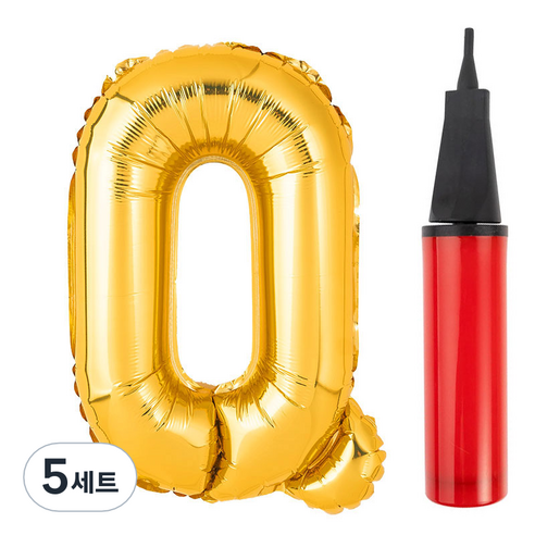 파티팡 알파벳 은박풍선 대 골드 + 풍선용 손펌프 세트, Q, 5세트