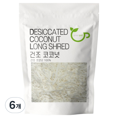 그린팟 건조 코코넛 롱 슬라이스, 6개, 300g