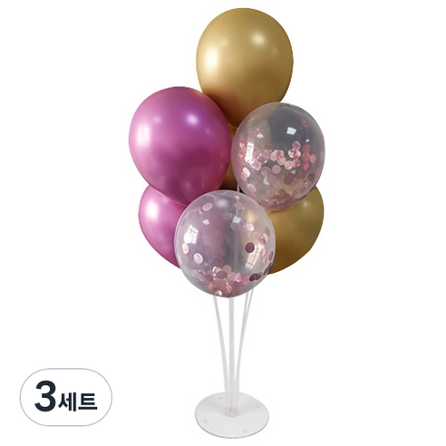 와우파티코리아 풍선꽂이 세트, 크롬 연보라 골드 핑크 컨페티, 3세트