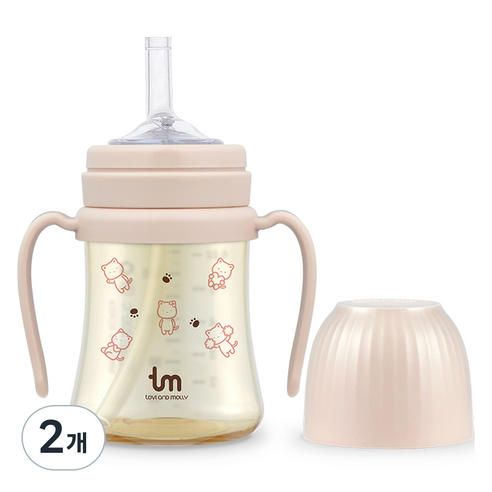 토비앤몰리 유아용 PPSU 몰리 빨대컵 180ml, 2개, 핑크