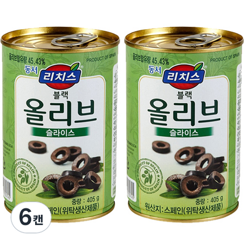 동서 리치스 슬라이스 블랙 올리브, 405g, 6캔