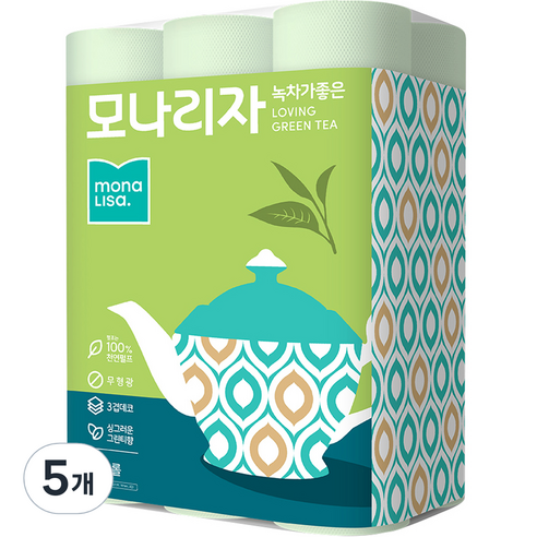모나리자 녹차가 좋은 천연펄프 3겹 고급롤화장지, 25m, 30개입, 5개