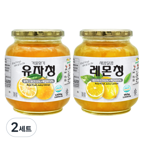 견과공장 겨울향기 프리미엄 햇과일청 2종 세트 유자청 1kg + 레몬청 950g, 1.95kg, 2세트