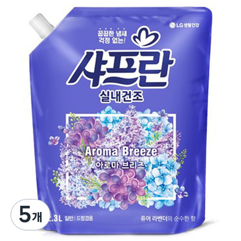 샤프란 실내건조 섬유유연제 아로마 브리즈향 리필, 2.3L, 5개