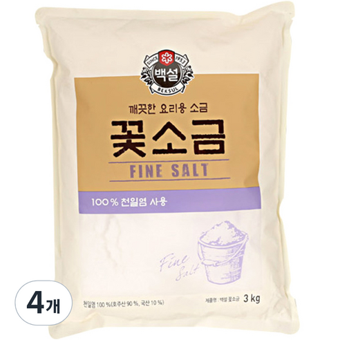 CJ제일제당 백설 꽃소금, 3kg, 4개