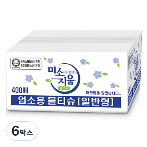 미소지움 업소용 물티슈 낱개포장형, 400개입, 6개