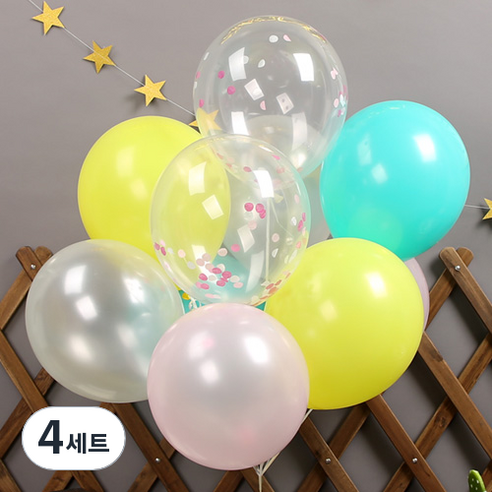 파티해 스위트 컨페티풍선 20p + 손펌프 랜덤발송 +컬링리본 + 스펀지닷 세트, 파스텔, 4세트