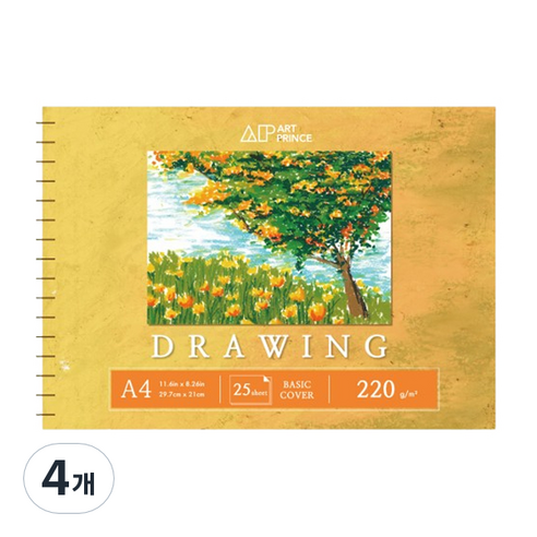두성 아트프린스 드로잉 스프링 스케치북 220g D04, A4, 25매, 4개