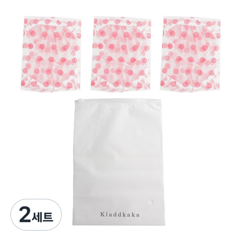 클라드카카 방수 도트 샤워 헤어캡 3p + 휴대용 방수파우치 세트, 핑크, 2세트