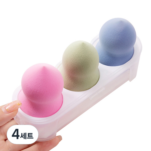 에이홉 다양한 모양의 소프트 에어쿠션퍼프 3구 + 보관함 세트, 4세트, 조롱박